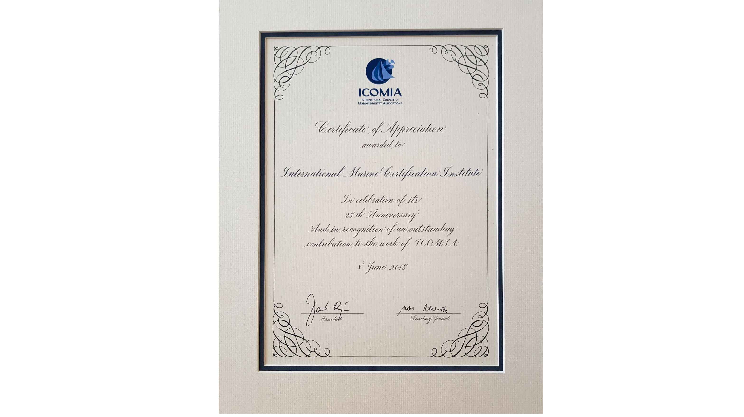 ICOMIA honours IMCI for “outstanding contributions”